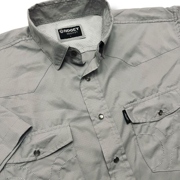 Hooey Short Sleeve Shirt Men’s Large Gray Pearl Snap - Picture 1 of 9